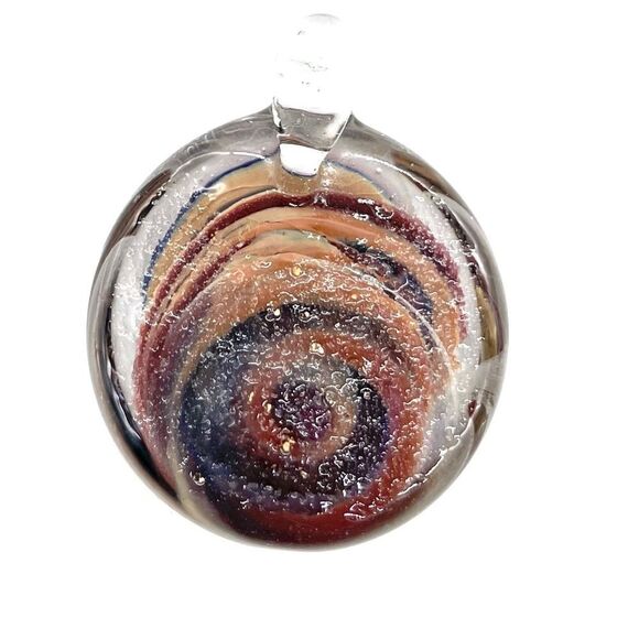 Hand Blown Glass Pendant Necklace with Swirly Design - Picture 3 of 3